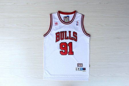 Maillot De Basket Chicago Bulls Dennis Rodman 91 Eyed Engrener Fan Version Blanc